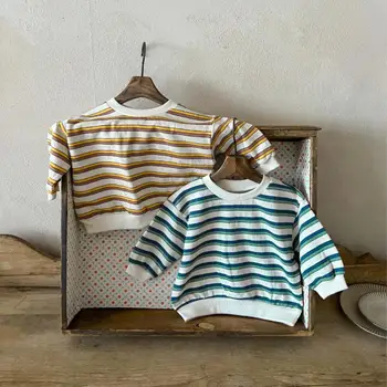2025 Autumn New Baby Long Sleeve Striped Sweatshirt Infant Boy Girls Casual Pullover Toddler Striped Tops Cotton Baby Clothes