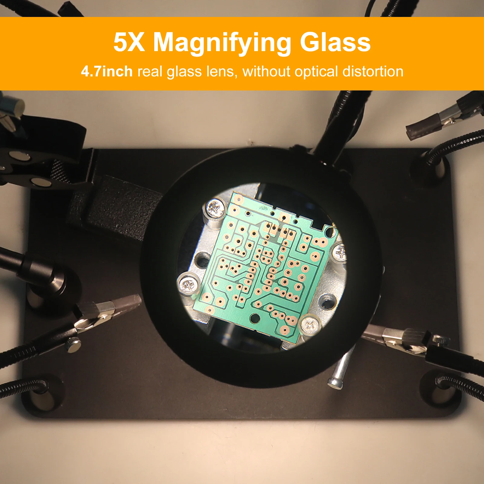 NEWACALOX Magnetic Base Universal PCB Board Holder Heavy Duty Welding Workbench with 5X LED Magnifying Lamp for Soldering