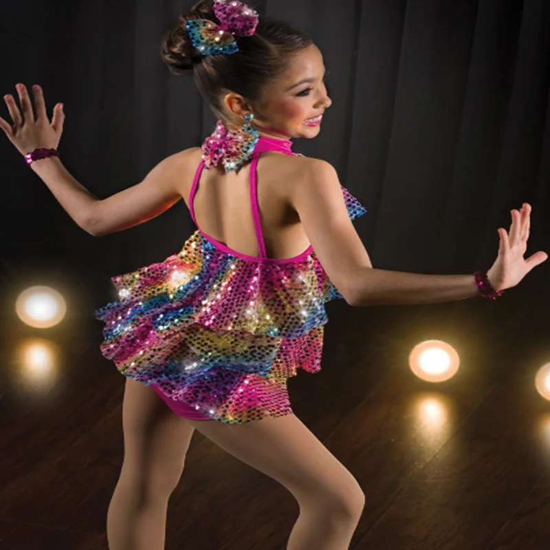 Glitzy Embroidery Rainbow Printed Sequin Stretch Mesh Ground For Clothsing Making Party Events And Dancewear Fabric