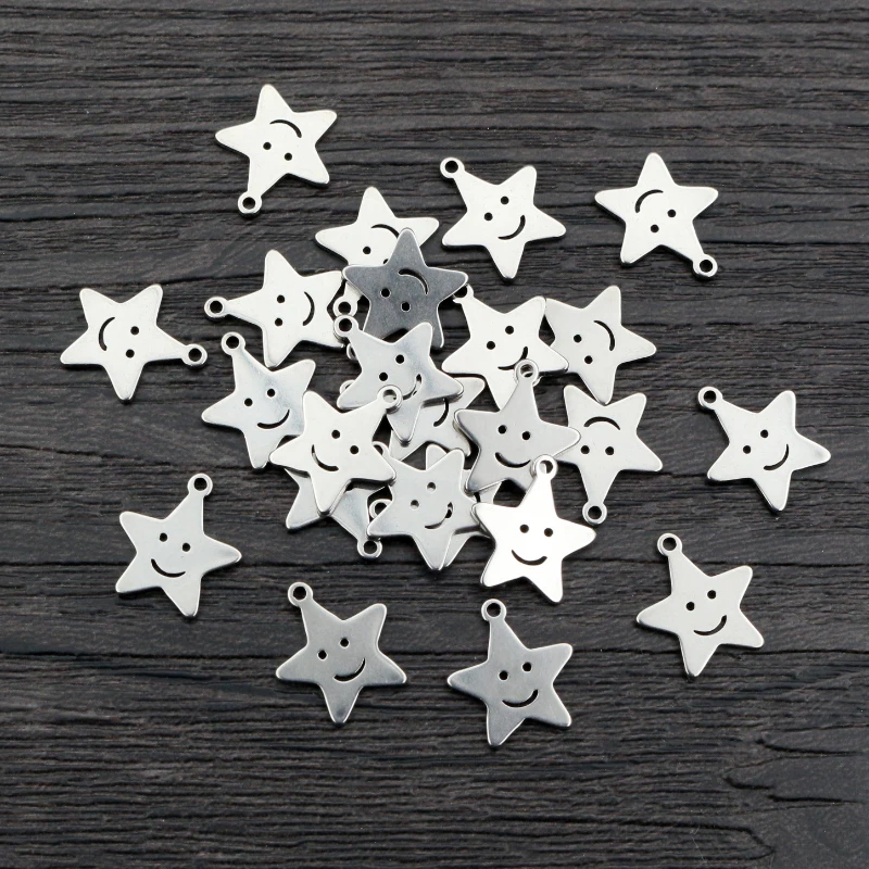 

30pcs 12x11mm No Fade 316 Stainless Steel Smile Star Cute Charms Pendant for DIY Necklace Bracelet Craft Jewelry Making Findings