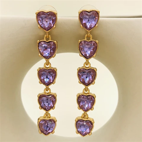 

European and American antique style long exaggerated heart-shaped crystal earrings