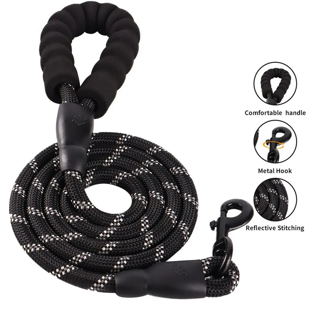 1.5M Long Pet Leash Reflective Strong Dog Leash With Comfortable Padded Handle Heavy Duty Training Durable Nylon Rope Leashes 