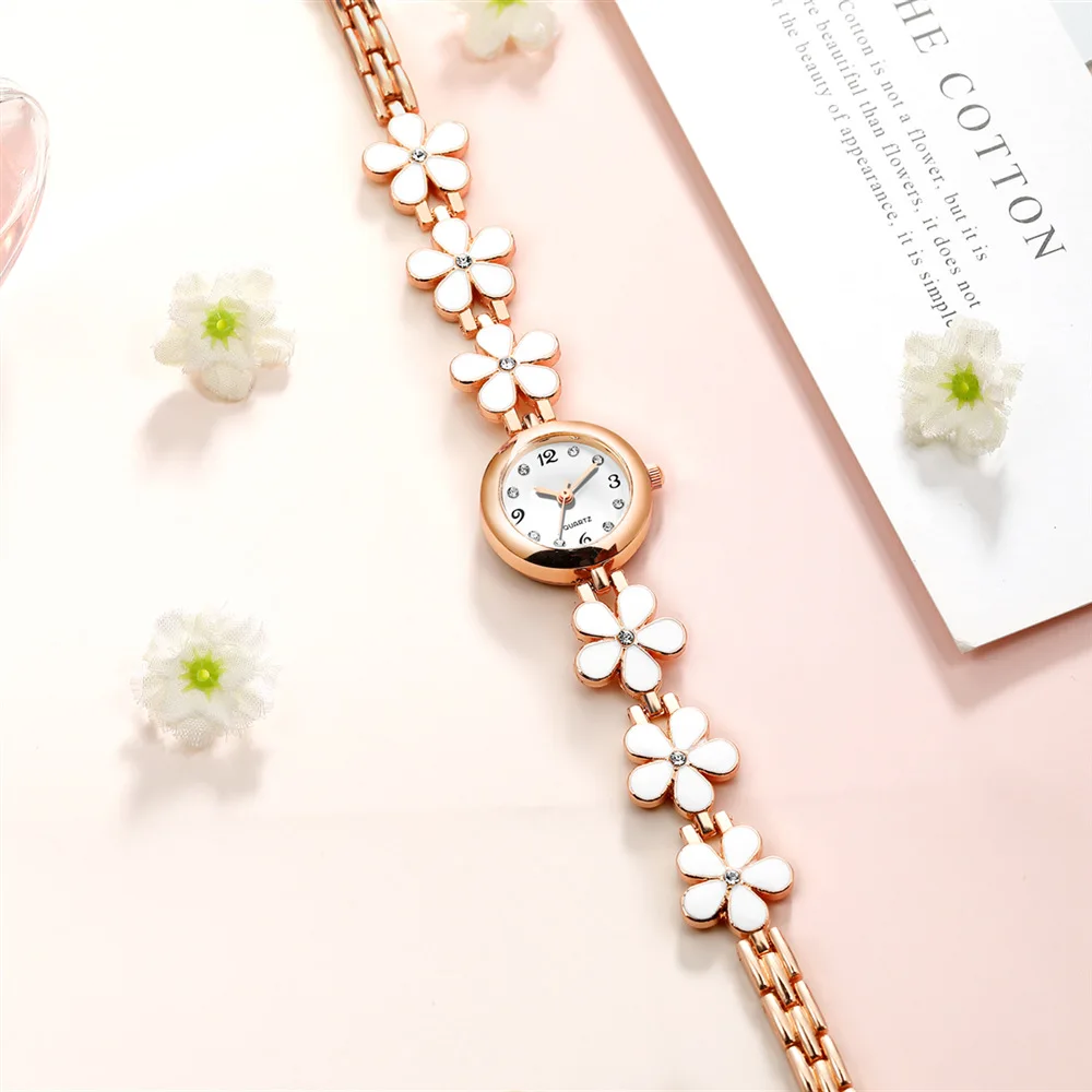 Ladies Sweet Flower Style Quartz Watch, Kirchen Stone Bracelet_voghion.com