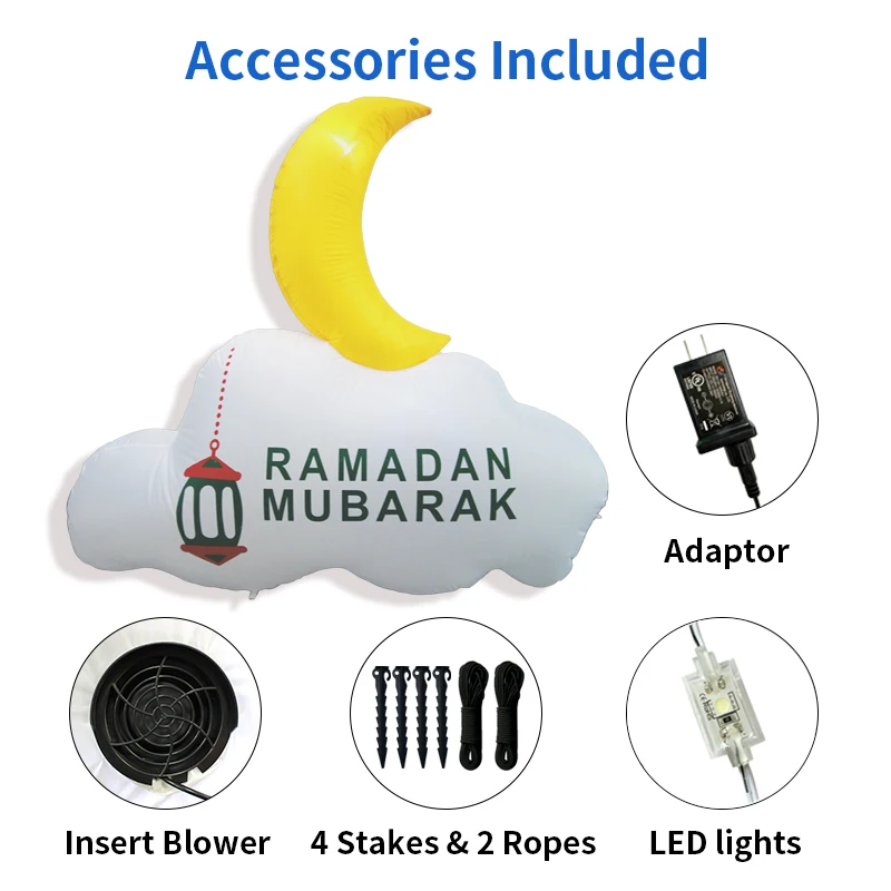 Inflatable Ramadan Mubarak Decoration with LED Lights EID Mubarak Cloud Moon Ornaments for Outdoor Yard Garden Decor Kareem Gift images - 6