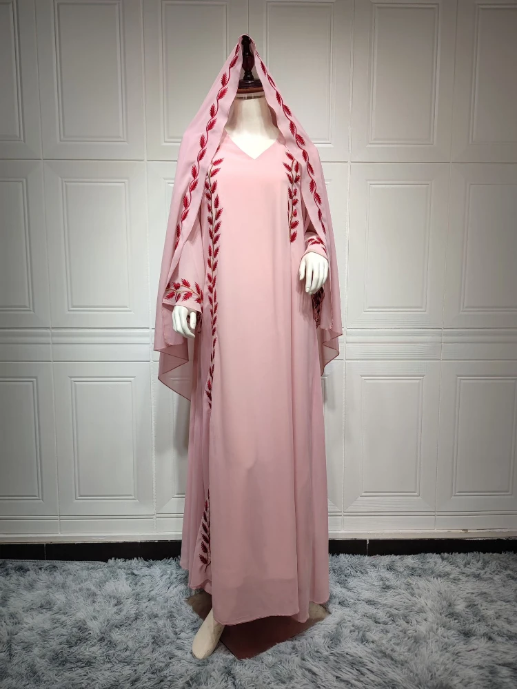 Morocco Muslim Dress Abaya Kaftans Chiffon Embroidery Evening Dresses for Women Dubai Turkey Islam Robe Femme
