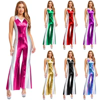 70 80s Disco Classical Vintage Jumpsuits Women Adults Sleeveless Metallic Shiny Bell-bottomed Pants Rompers for Dance Party - Image 6
