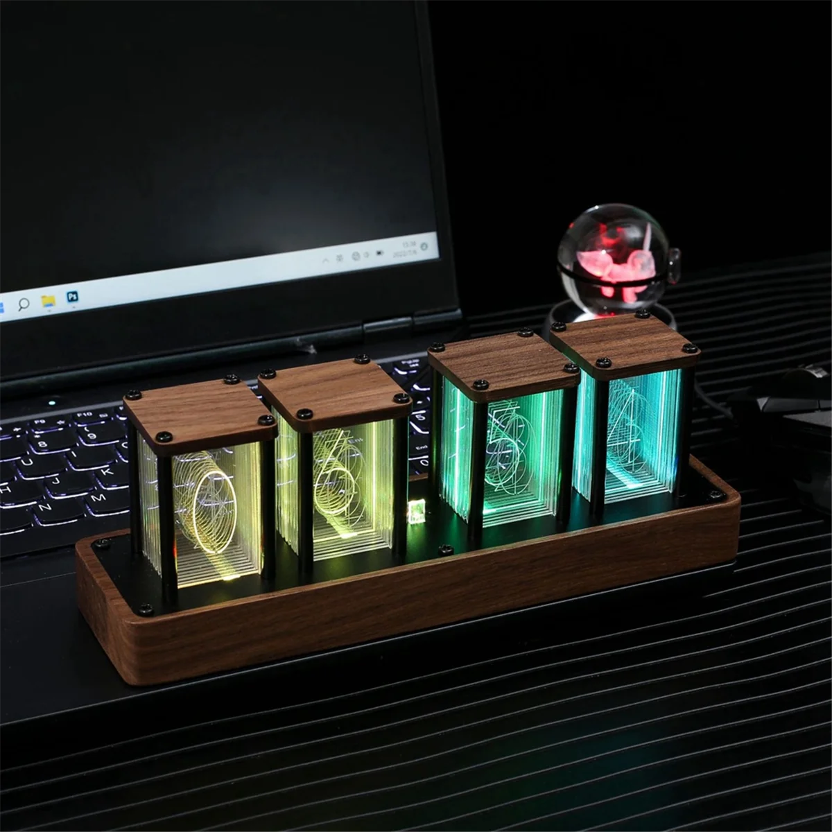 Nixie Tube Clock Walnut Digital Clock, Support Wi-Fi Time Calibration, Alarm and 12/24H Display, No Assemble Required
