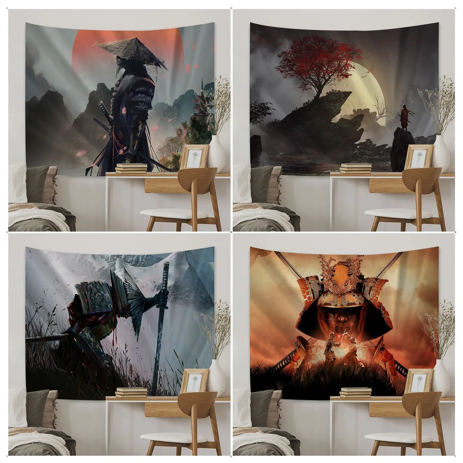 

Japan Samurai DIY Wall Tapestry Home Decoration Hippie Bohemian Decoration Divination Wall Hanging Sheets