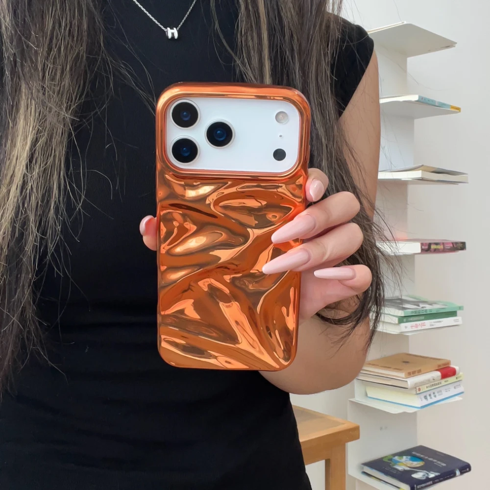 Luxury Electroplated Orange Water Ripple Phone Case - Shockproof Soft Bumper Cover