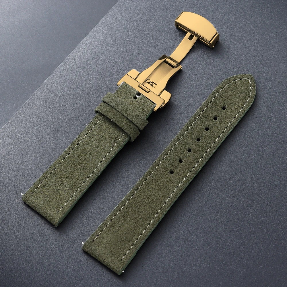 Vintage Suede Cowhide Watch Strap with Butterfly Buckle Bracelet - Sport Wristband