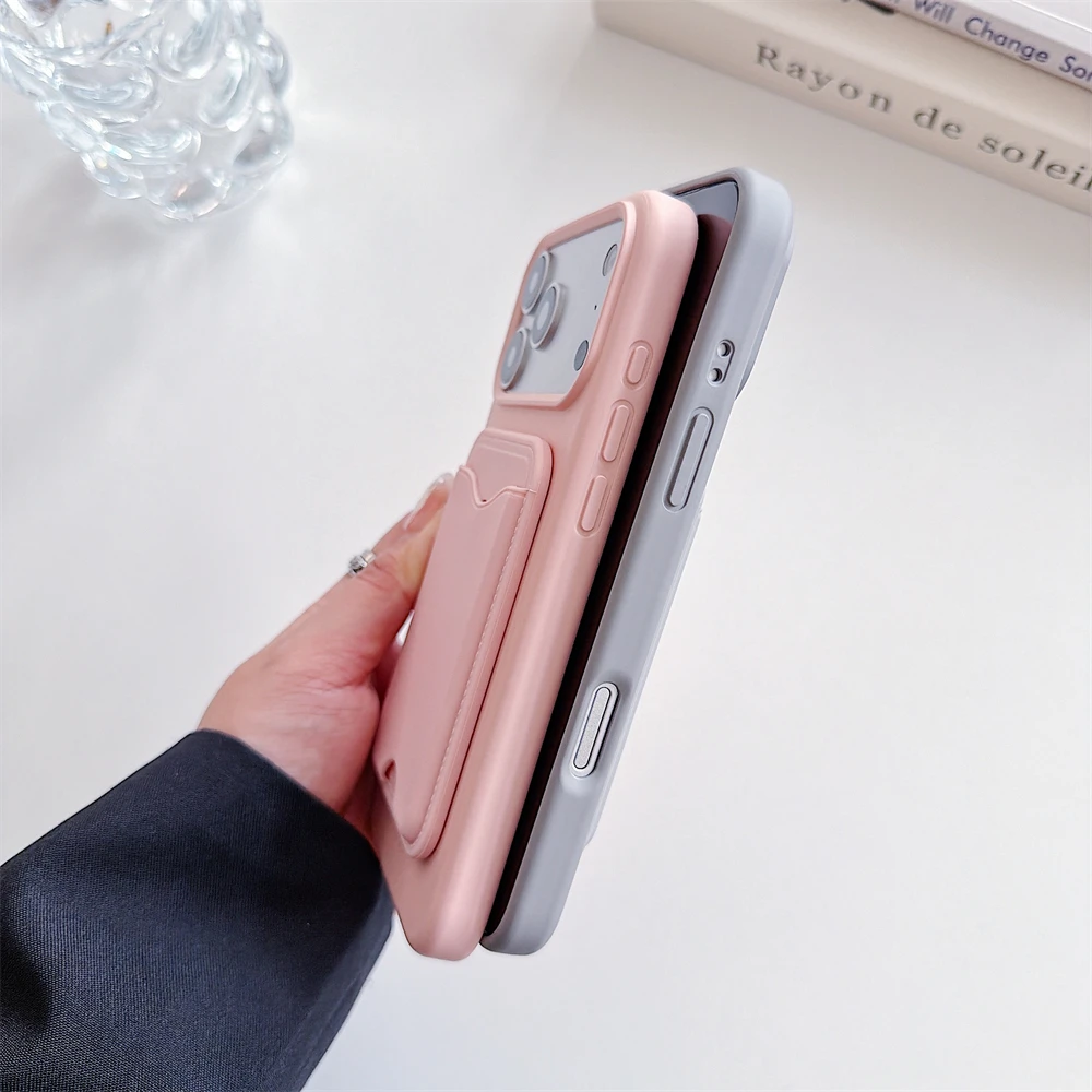 Premium Magnetic Liquid Silicone Phone Case with Card Holder - Candy Color Shockproof Cover