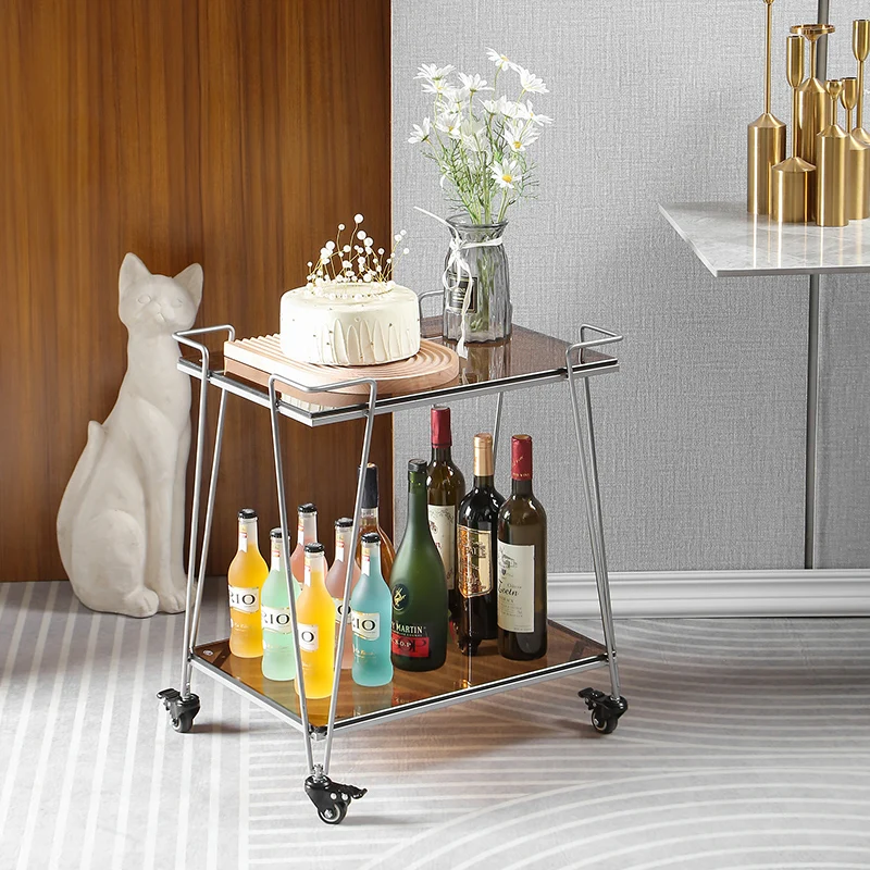 2段式バーサービングカートテーブルキッチンワイン収納カート、家庭用