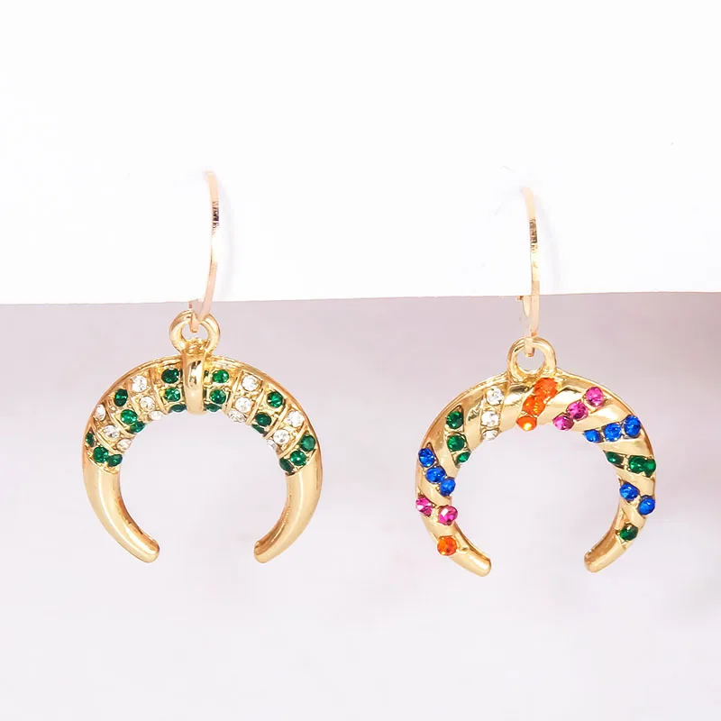 Bohemia Geometric Horns Moon Drop Earrings for Women Fashion Statement Multicolor Crystal Dangle Earrings Huggies for Wedding