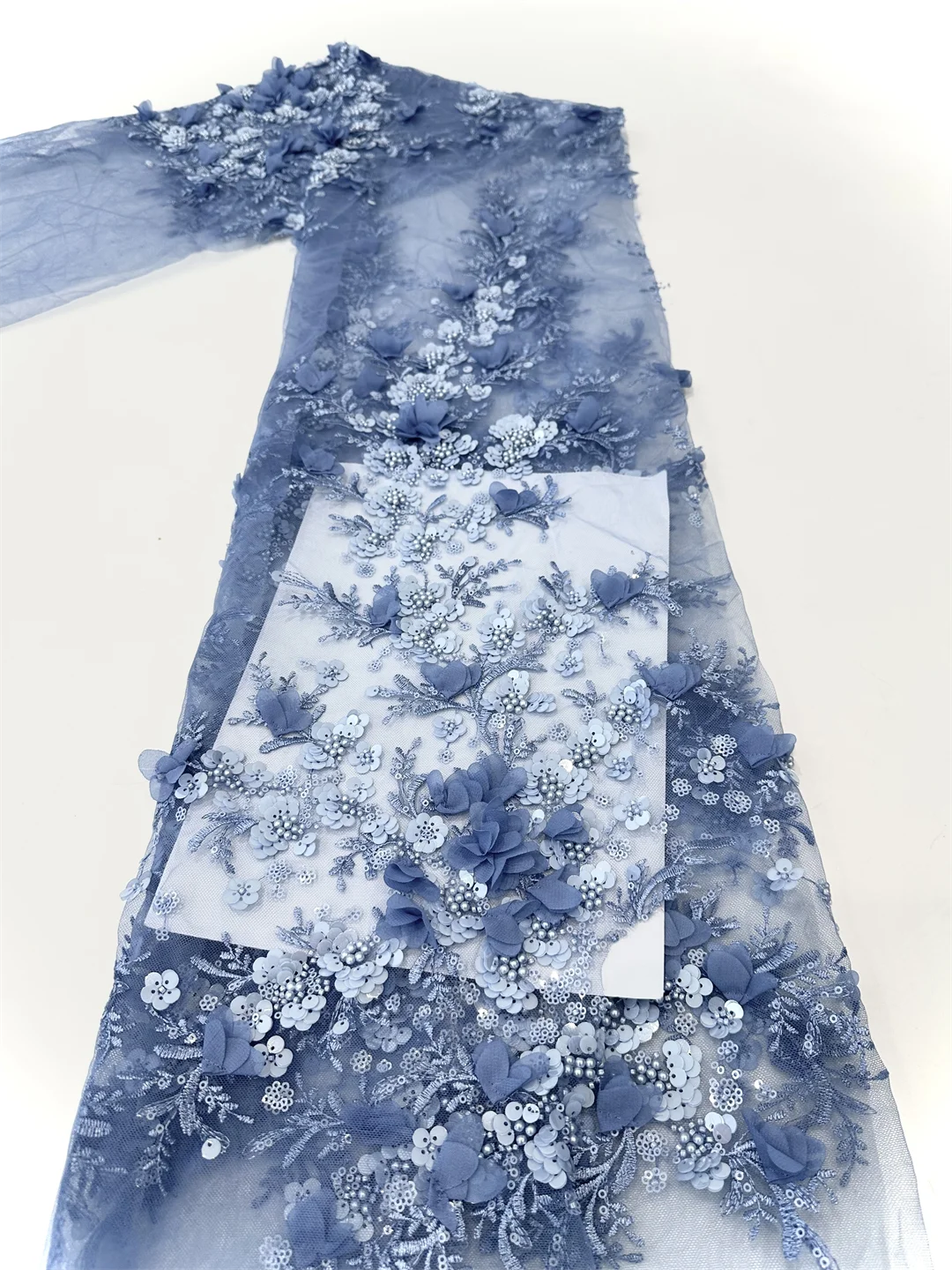 5 Yards African 3D Flower Beads Lace Fabric French Nigerian Embroidery Tulle Fabric Wedding Dress Sewing
