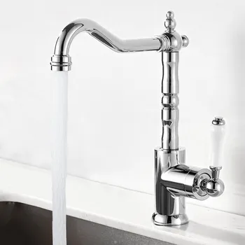 ก๊อกน้ำสำหรับห้องครัวทองเหลืองชุบโครเมี่ยมมือจับเซรามิคอ่างน้ำในห้องน้ำก๊อกน้ำร้อนเย็นแบบหมุนได้360ก๊อก tnf727 1