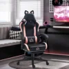 Cute Racing Gamer Chair, Faux Leather Gaming Chair with Footrest, Headrest and Lumbar Support, Black 2