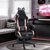 Cute Racing Gamer Chair, Faux Leather Gaming Chair with Footrest, Headrest and Lumbar Support, Black 2