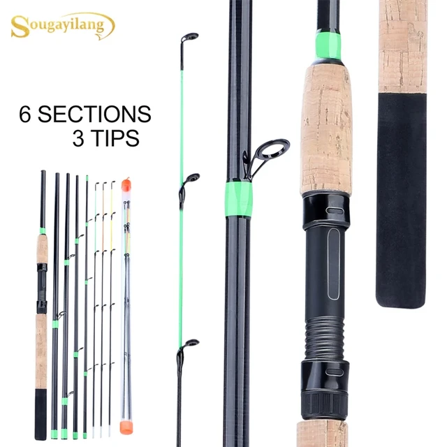 Sougayilang Orange/Green/black Lengthened Handle Feeder Fishing Rod 6  Section L M H Power Carbon Fiber Travel