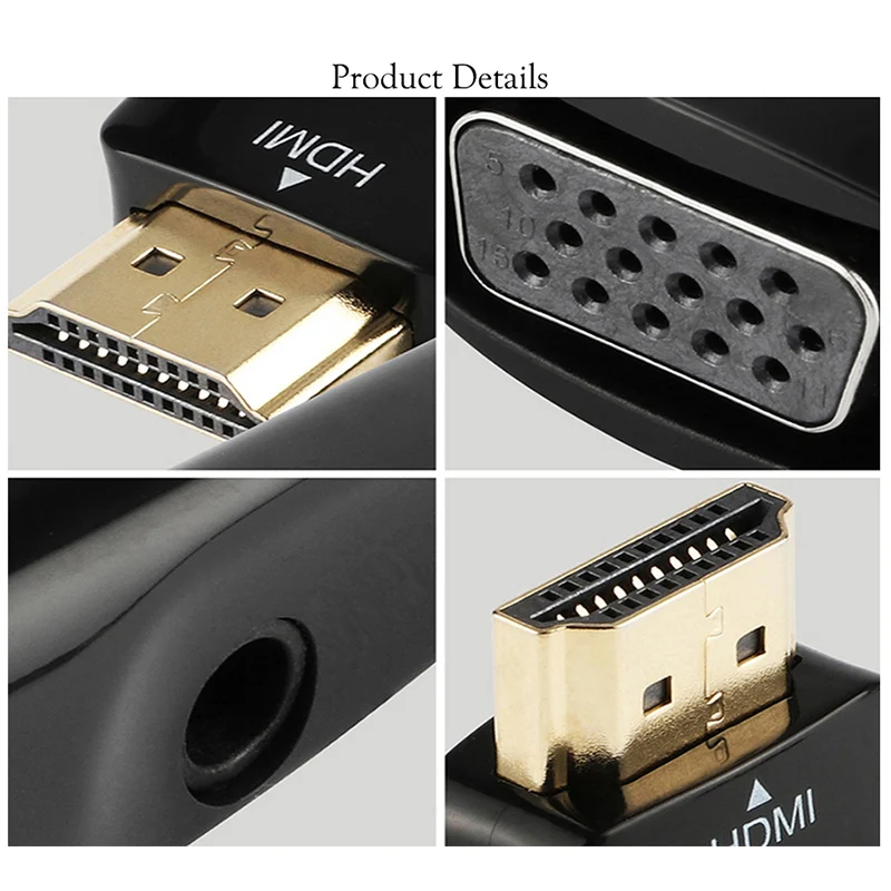 DISOUR HDMI 호환 VGA 컨버터 수-암 15 핀 어댑터, 오디오 FHD 1080P 720P 480P, PC 노트북 TV 박스 PC 프로젝터용