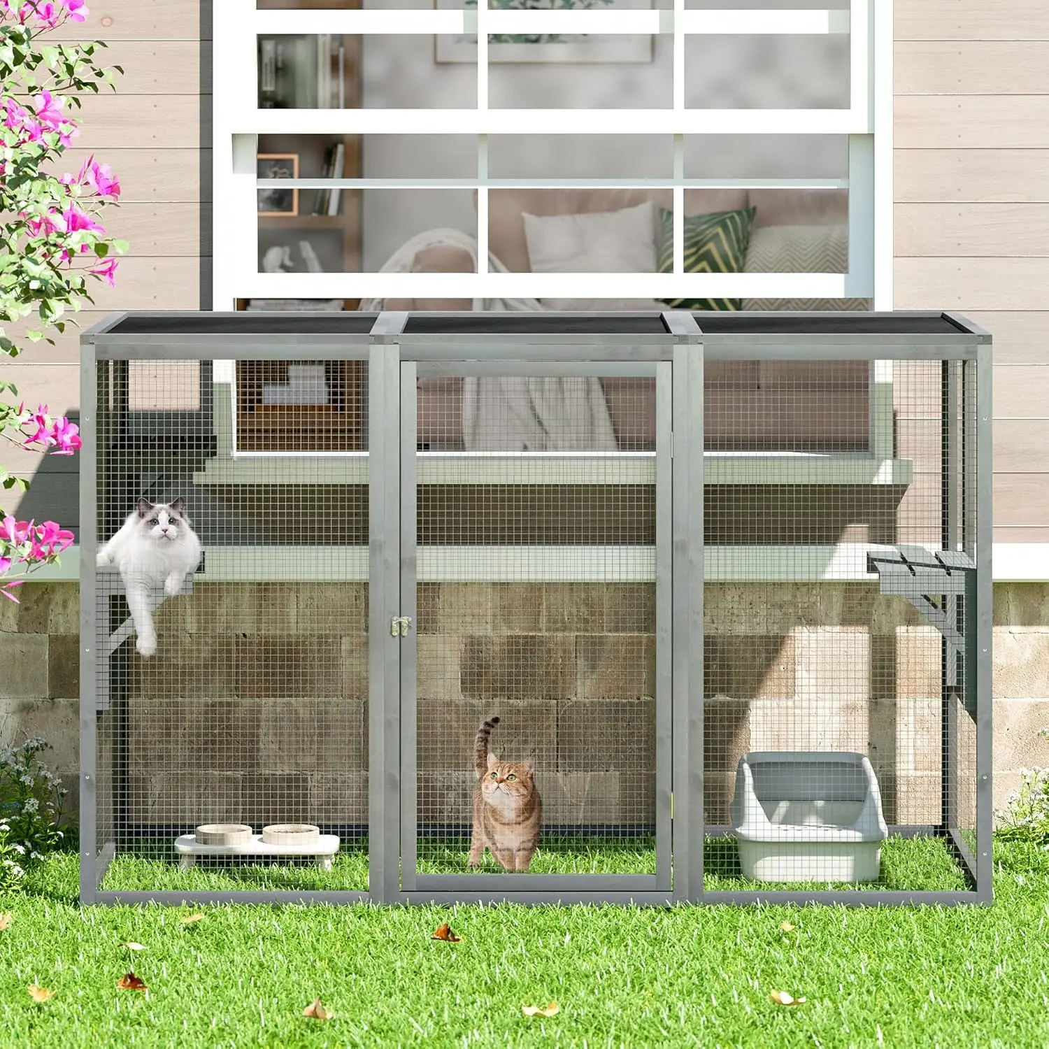 Outdoor Cat Enclosure, Outside Cat House Weatherproof, Wooden Catios for Cats Outdoor Patio,71" Large Enclosures Indoor