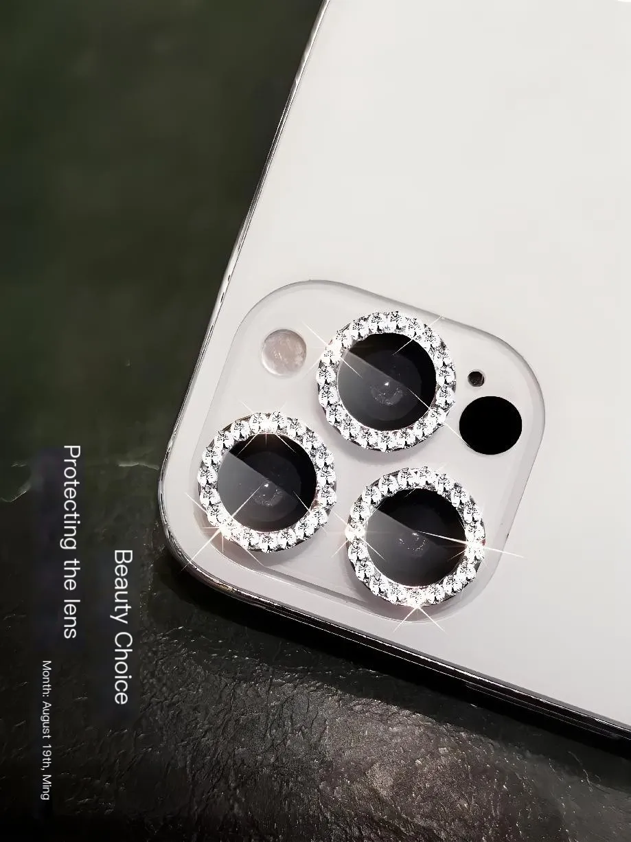 Diamond Flash Camera Lens Protector Per Iphone 14 13 15 Pro Max Mini Glitter Brick Metal Ring Lens Glass
