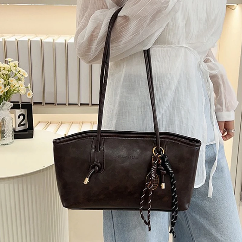 PU Leather Shoulder Bag for Women Y2K Simple Fashion Girl Handbag Large Capacity Female Crossbody Bag SolidColor Retro Tote Bags