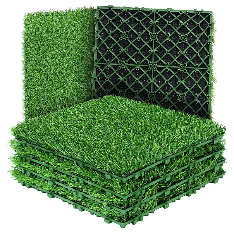 10 Pcs 12 Inchx12 Inch Fake Grass Deck Turf Tiles Green Interlocking Grass Flooring Tiles Turf Mat Grass Rug for Indoor Outdoor