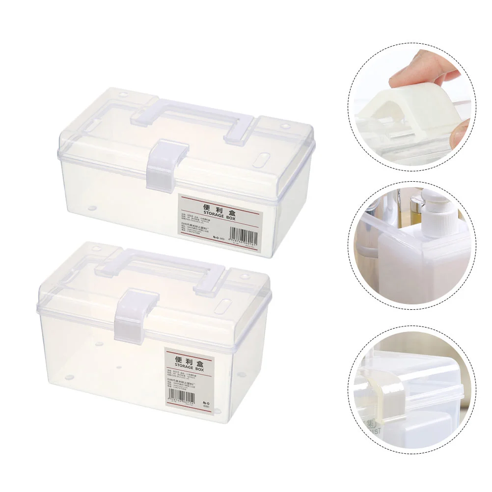 

2 Pcs Transparent Medicine Box Portable Case Ornament Home Use Medical First Aid Desktop Storage Container