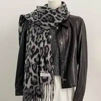 Fashion Leopard Tassels Shawl Imitation Cashmere Thickened Foulard Pashmina Hijabs Windproof Winter Warm Scarf Neck Warmer