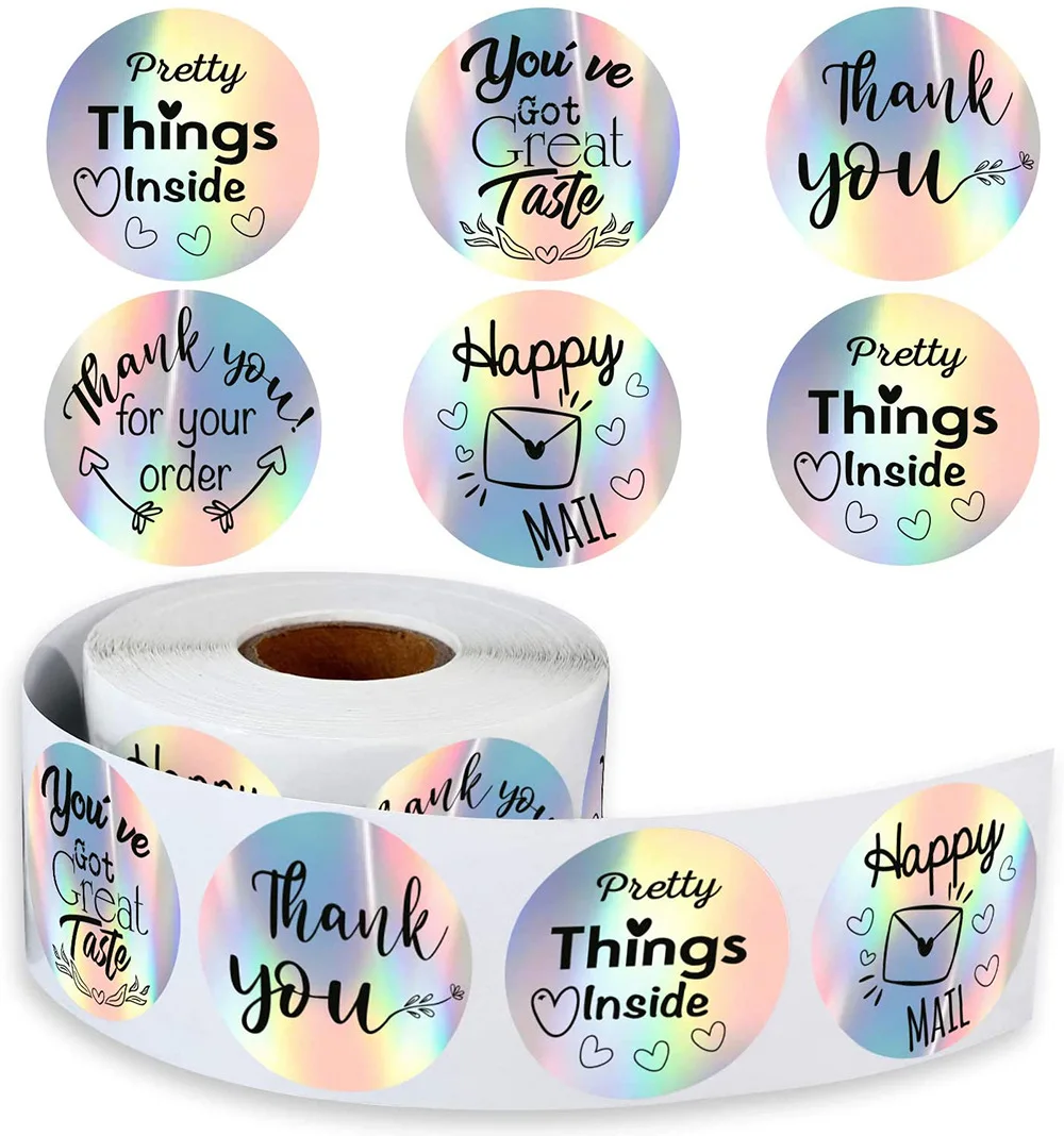 Super Sticky Silver Stickers Thank You for Supporting My Small Business Stickers 600 Pcs 1.5 Inch Holographic Rainbow Label Stickers Single Theme Design Small Boutique Packaging 