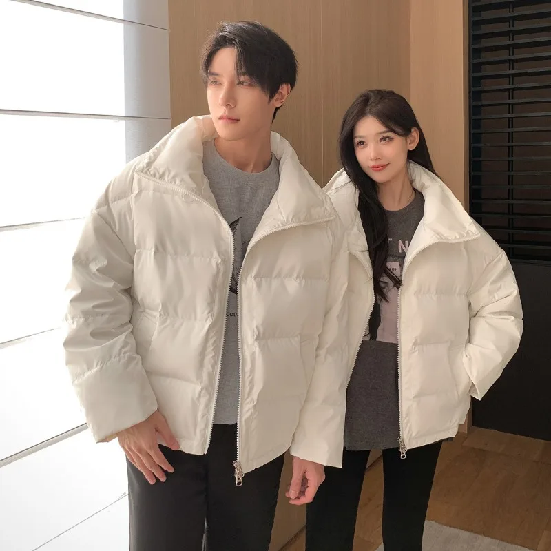 한국 캐주얼 힙합 캐주얼 루즈 커플 웜 다운 코트, 남성 여성 반짝이 패션 후드 짧은 다운 재킷, 2023 신상품