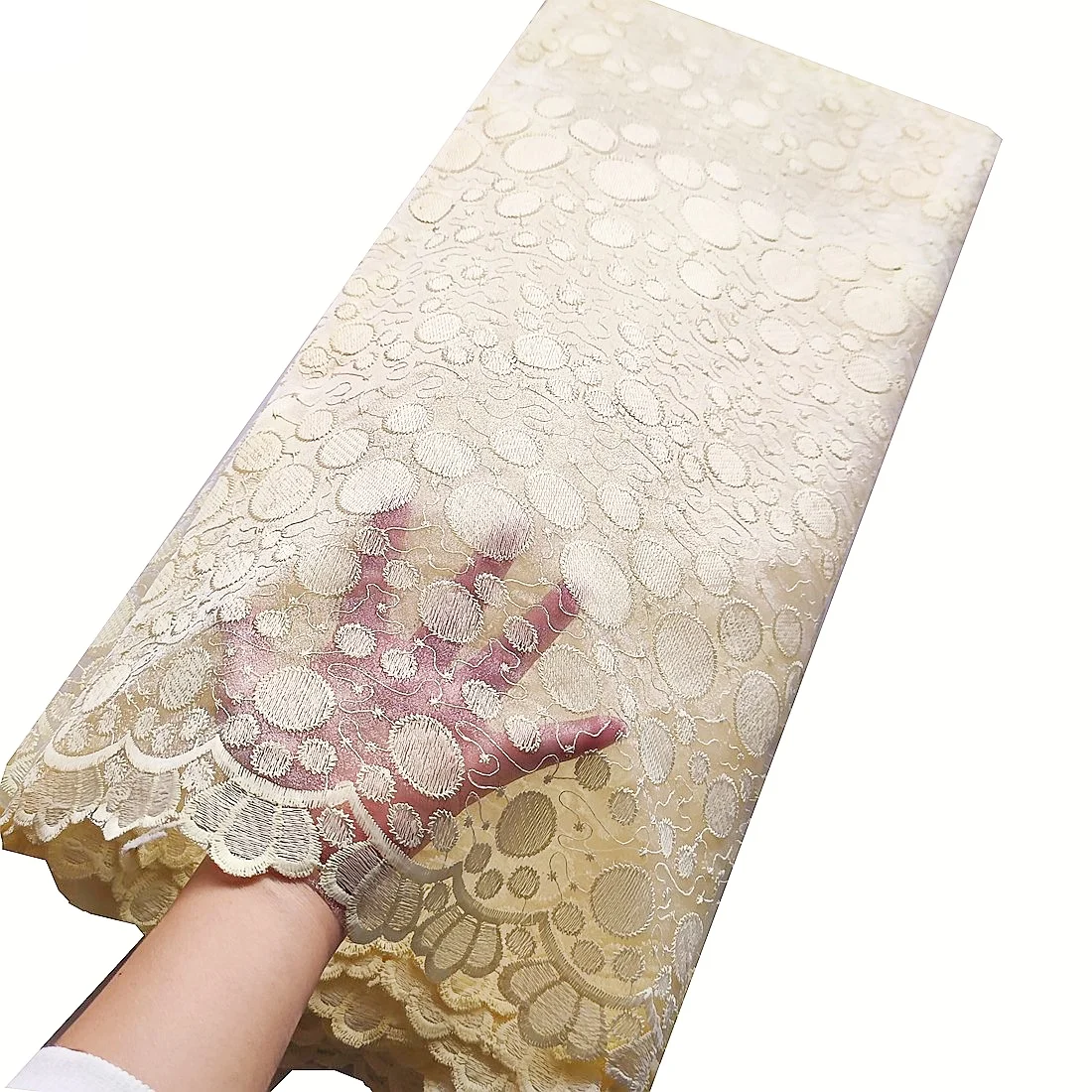 Swsiss Tulle Lace Materials Cream African Lace Fabric 5 Yards Korean Latest French Nigerian Organza Fabric for Wedding