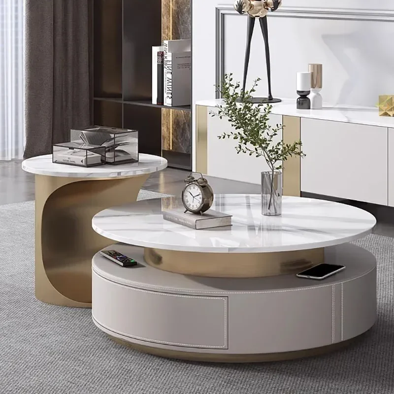 

Aesthetic Luxury Modern Coffee Table Living Room Round Unique Side Table Storage Minimalist Tavolini Da Salotto Furniture