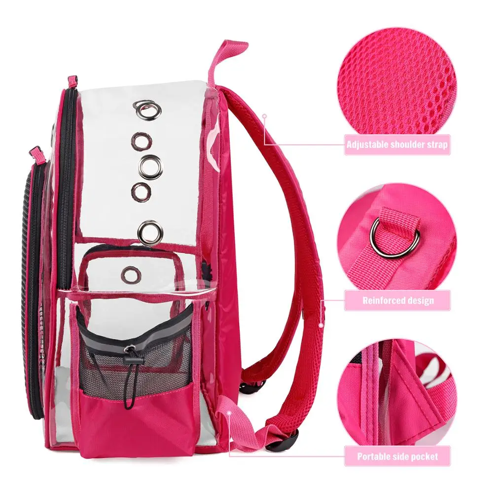 WOYYHO Backpack for Pets Transparent PVC Breathable Shoulder Bags Fashion Blue Backpacks for Cats Puppies Bag