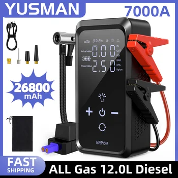 Avviatore di emergenza per auto con compressore d'aria, gonfiatore per pneumatici da 150 PSI, booster batteria da 12 V per tutti i gas/10 litri diesel, confezione portatile a LED