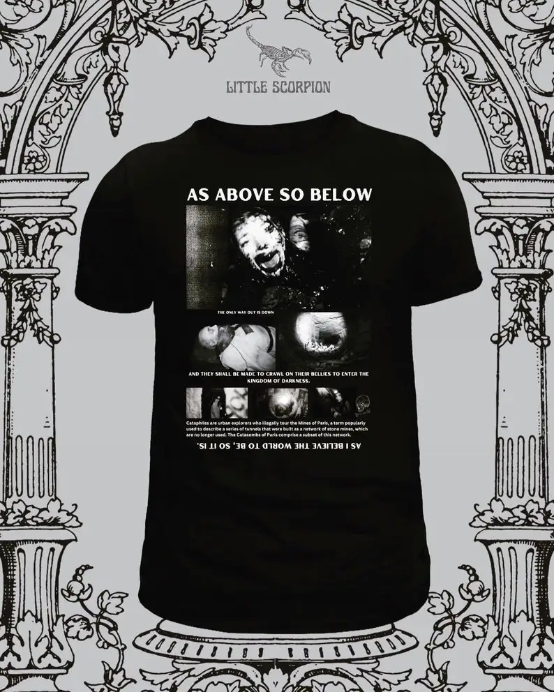 파리 카타콤 부츠 레그 티셔츠, 공포 영화, 위, 아래, 발견 장면