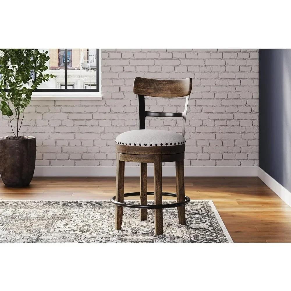 Valebeck Rustic Farmhouse 24.5&rdquo; Counter Height Swivel Bar Stool, Brown