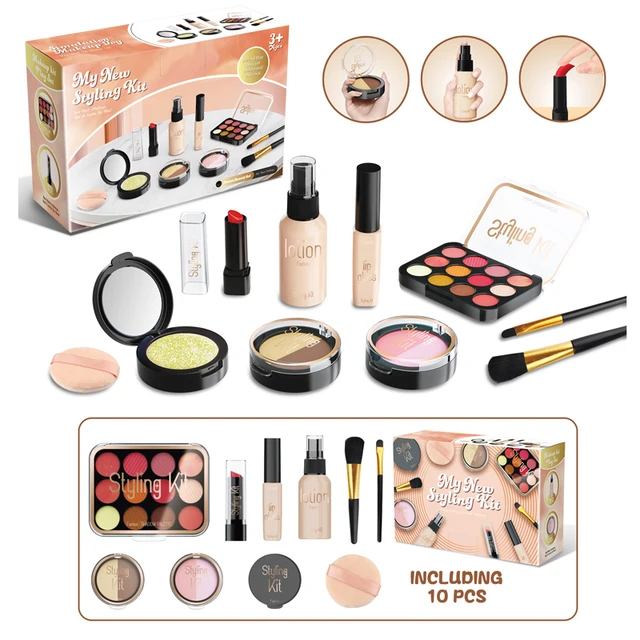 10 Pcs Simulation Girl Beauty Play Cosmetics Set Educational Makeup Toys Princess Play House Cosmetics Bag Gifts for Kids Girl