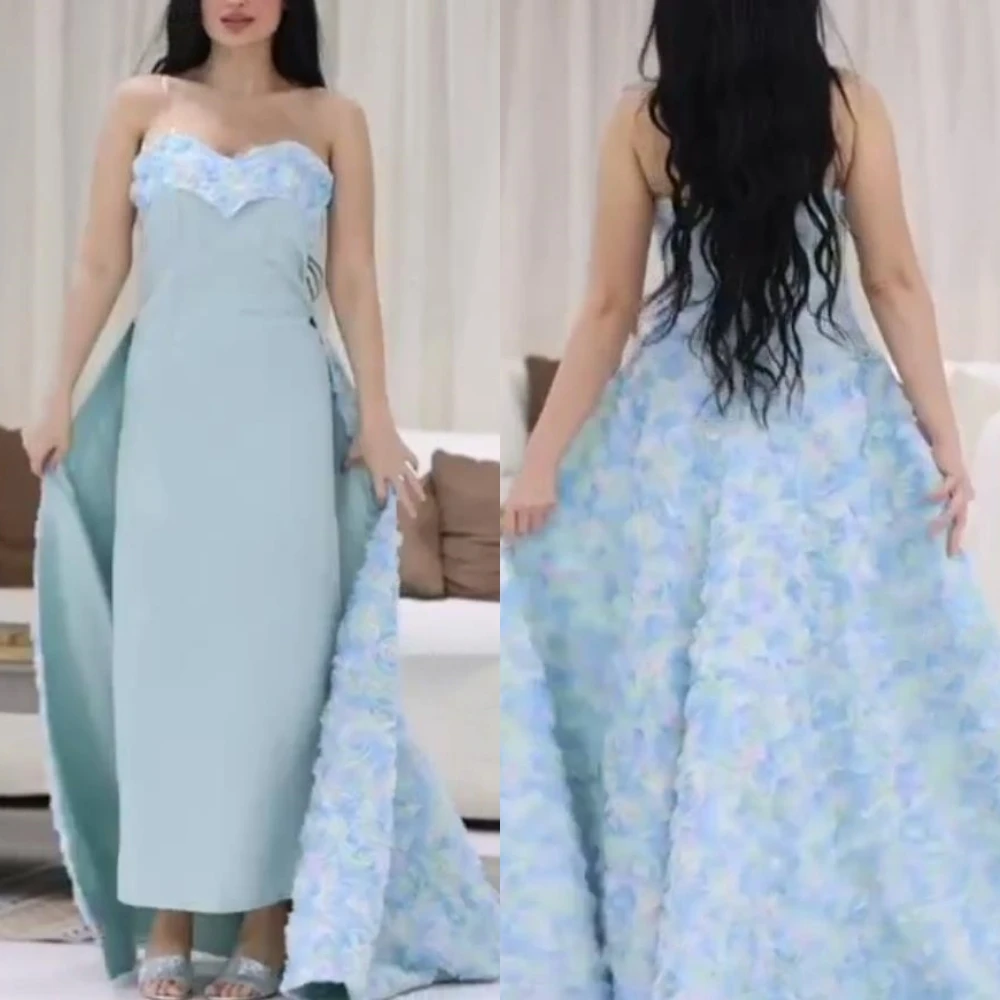 

Exquisite Sizes Available Strapless A-line Cocktail Dresses Flower Sweep/Brush Satin Evening birthday dress for women