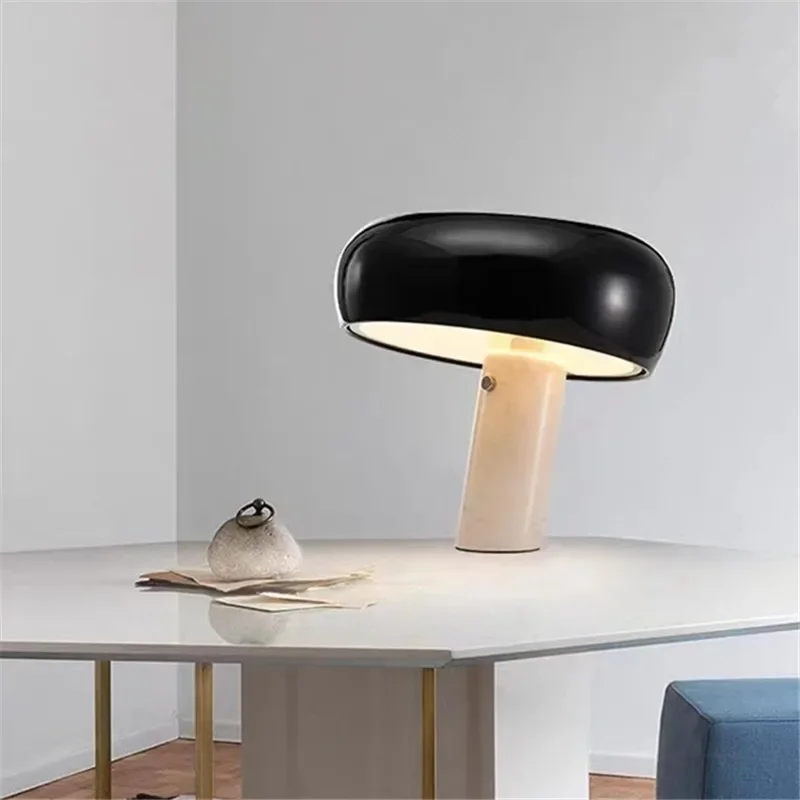 

Italian Table Lamp Designer Mushroom Lamp Modern Marble Lamp Indoor Study Bedside Light Black Reading Lampara Mesa Bedroom Decor