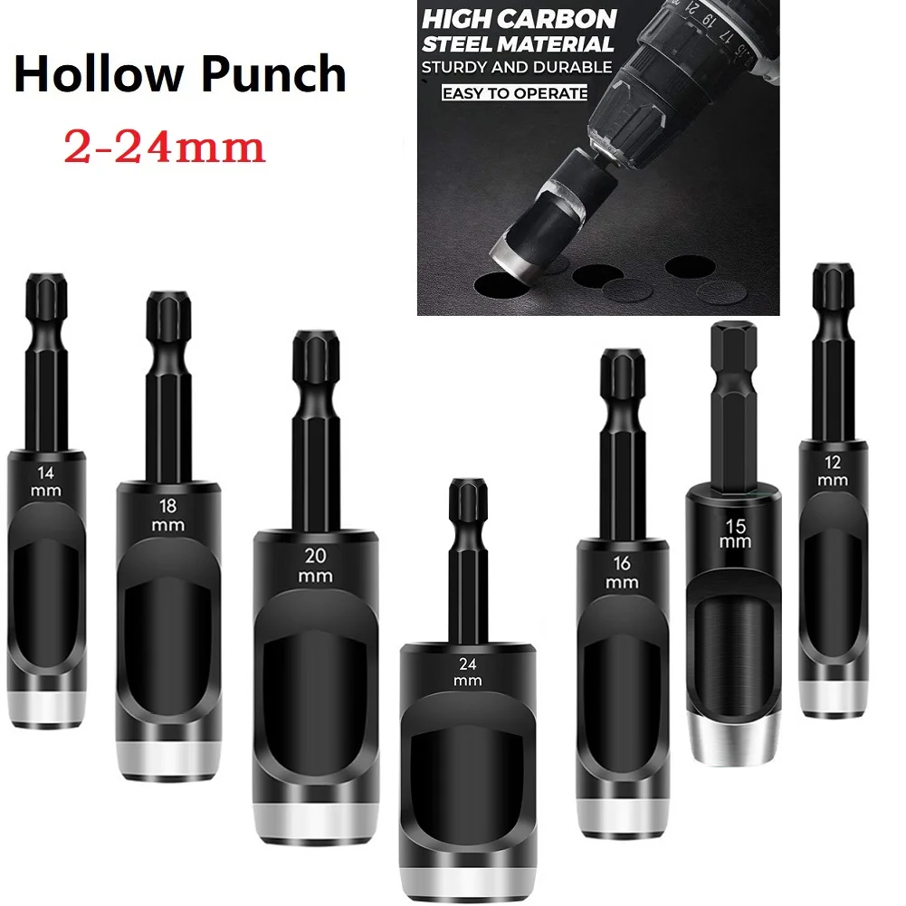 

2pcs Leather Hole Punch Hex Shank Adapter Electric Machine Hollow Punch For Drill Cardboard Leather Belt Punching Accessories