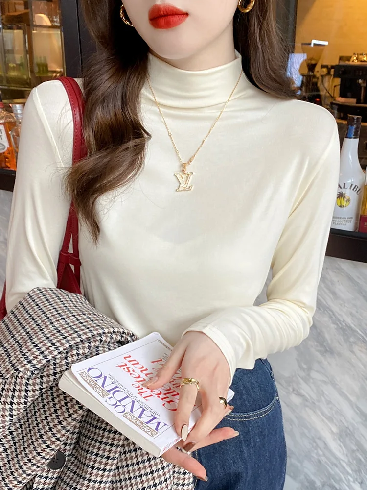 

Modal half high collar bottomed shirt women's spring and autumn wear long sleeve T-shirt, new thin tight top in autumn 2022