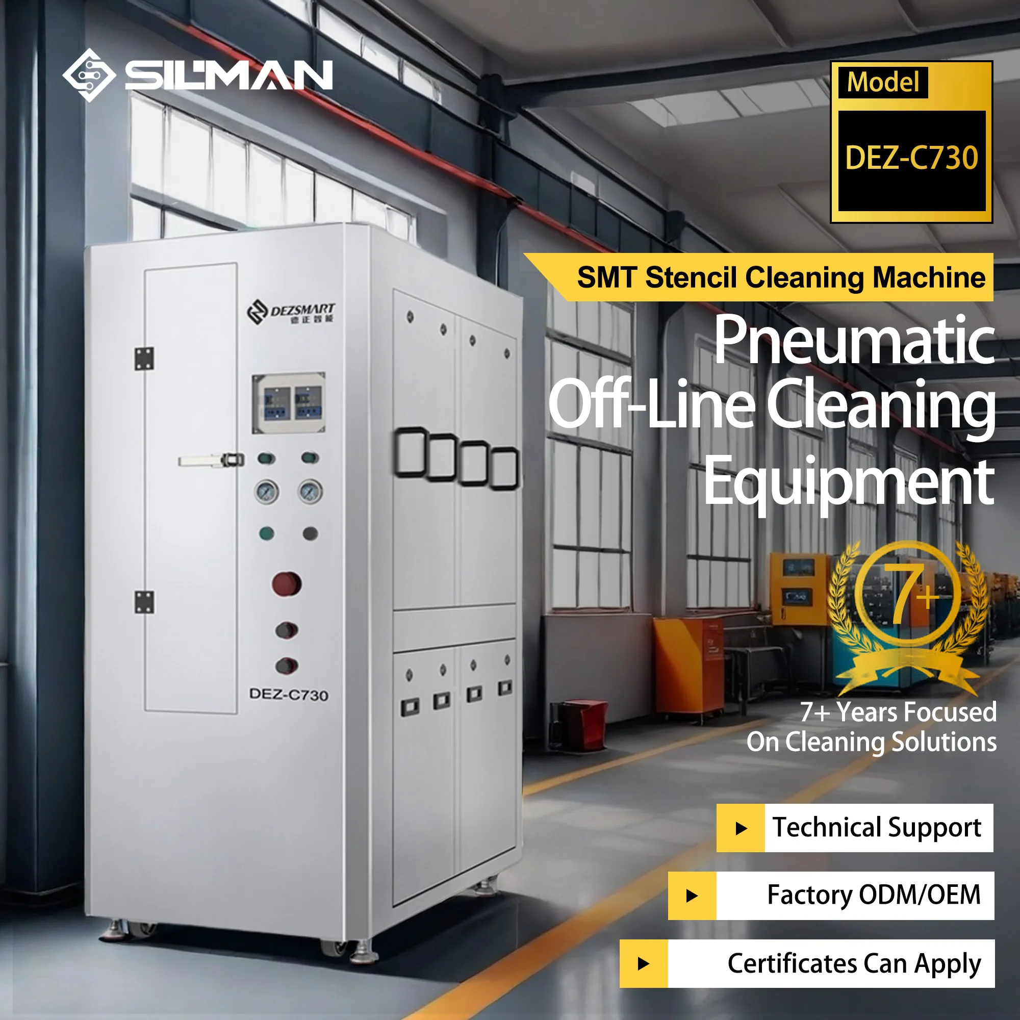 Silman DEZ-C730 Factory Price Pneumatic Automatic Off-Line SMT PCB Stencil Silk Screen Cleaning Equipment Flux Cleaning Machine 6