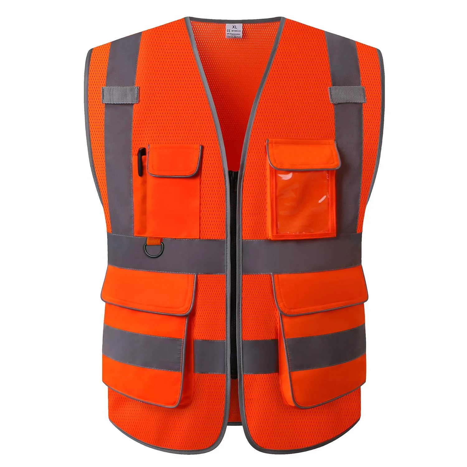Reflective Vest Safety Vest High Visibility Vest High Visibility Safety Vest Multi Pockets Reflective Mesh Breathable Workwear ANSI/ISEA Standards Orange Mesh