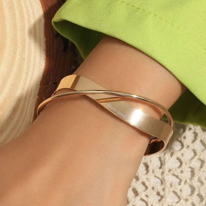 

Simple Style Gold Color Bangle for Women Men Charms Cross Alloy Metal Opening Bracelet Jewelry Festival Gift