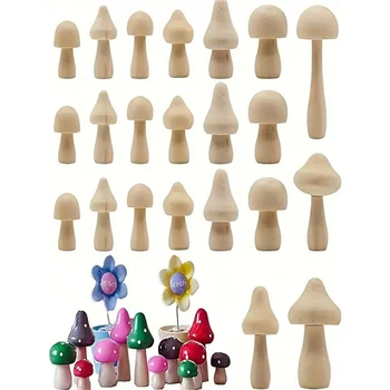 24PCS Unfinished Wooden Mushroom Figurines for DIY Crafts 1