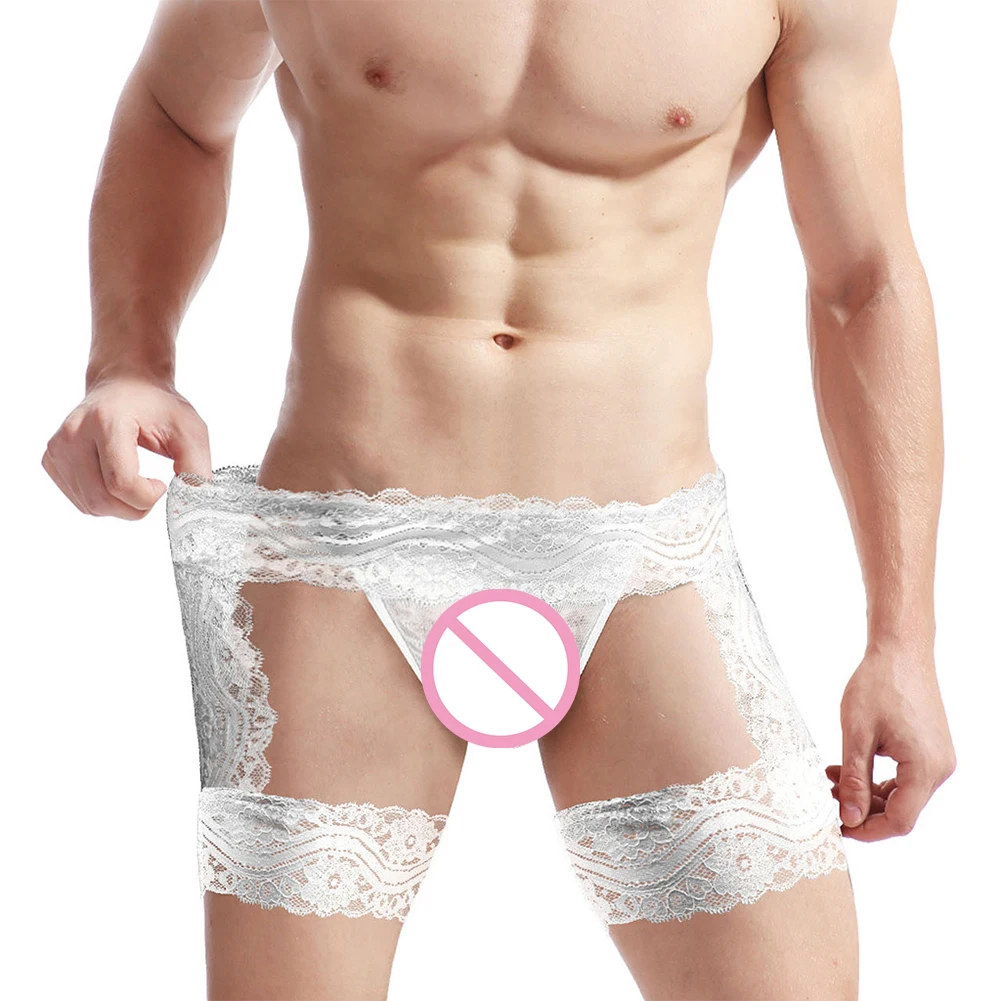 

Sissy Lingerie For Men Backless Lace Gay Sexy Trunk Panties Men's Underwear U Convex Pouch Thongs Enhance Bikini Underpants