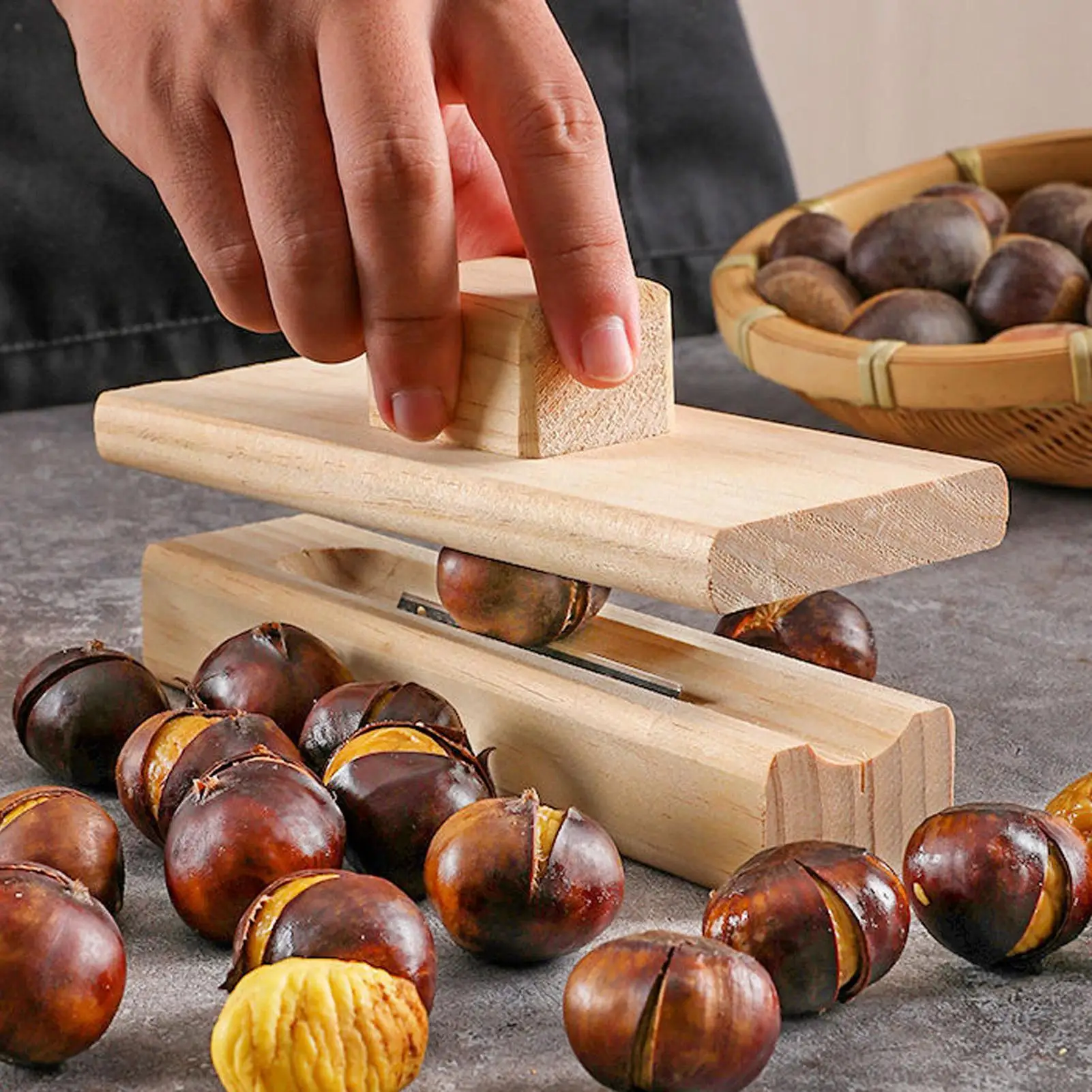 new Chestnut Can Opener, Solid Wood Peeler, Raw Chestnut, Lotus Seed Machine, Household Cross Shaped Chestnut Opener Tools