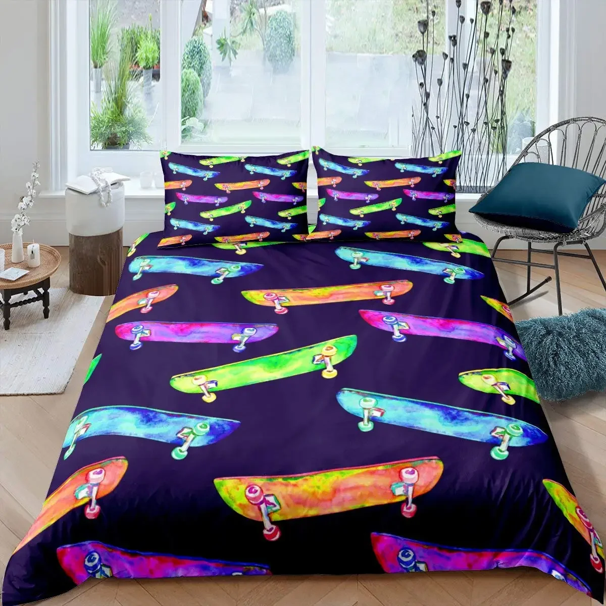 Teens Skateboard Duvet Cover Boys Hipster Graffiti Style Comforter Covers Children Extreme Sports Theme Cool Skate Bedding Set