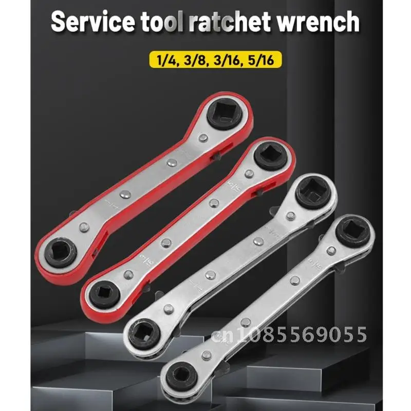 

Wrench Service Conditioning Ratchet Refrigeration Wrench 4 Different Sizes - 1/4 x 3/16 Square x 3/8 x 5/16 Square